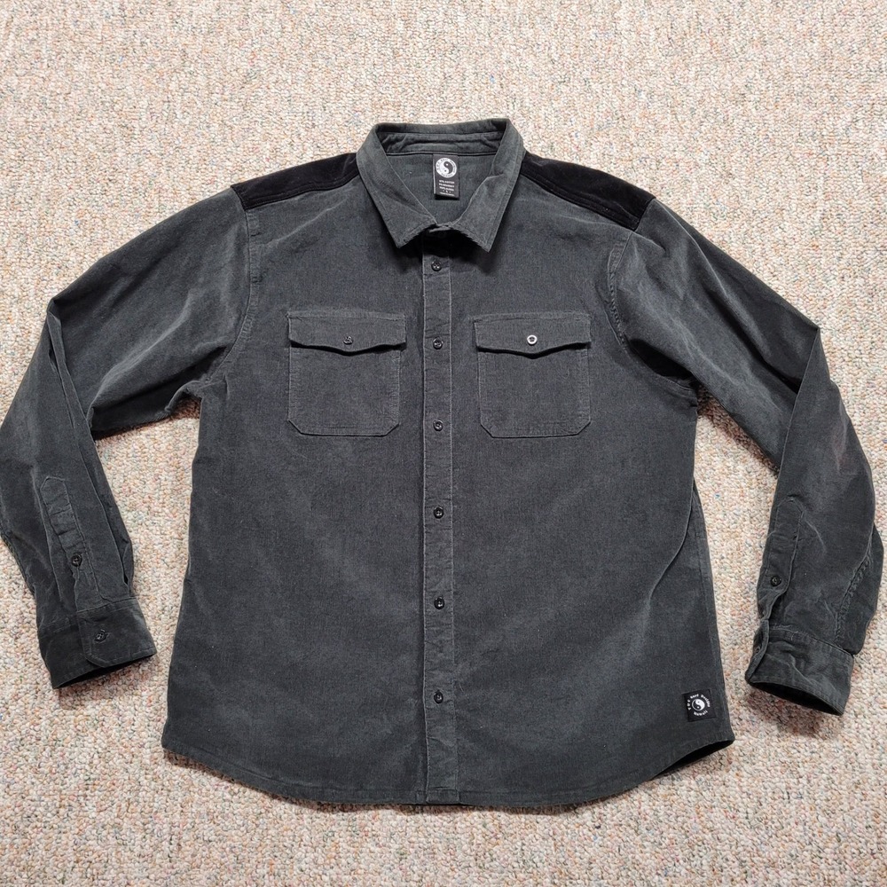 T&C Surf Designs Shirt Mens Large Grey Micro Corduroy Stretch Button Up‎ Hawaii